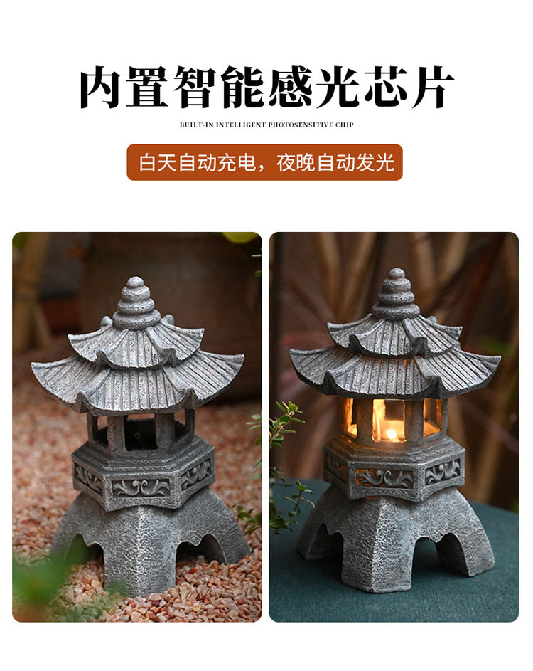 Chinese Antique Style Palace Lantern Solar Outdoor Courtyard Decoration Ornament Garden Villa Balcony Floor Landscape Lamp