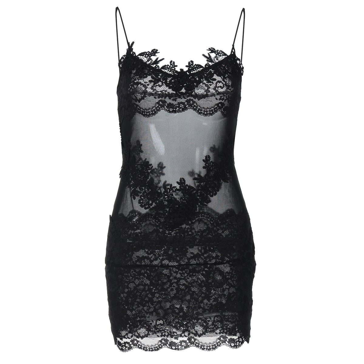 Europe and America ins Fashionable New Sexy Hot Girl Style Sheer Lace Tube Top Patchwork Bodycon Lace Dress for Women