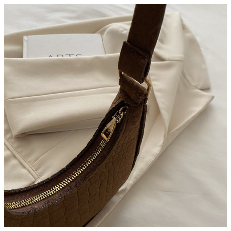 Solid Color Elegant Women's Bag2024Trendy Korean Style Autumn Winter New Stone Pattern Underarm Bag Casual Shoulder Handbag