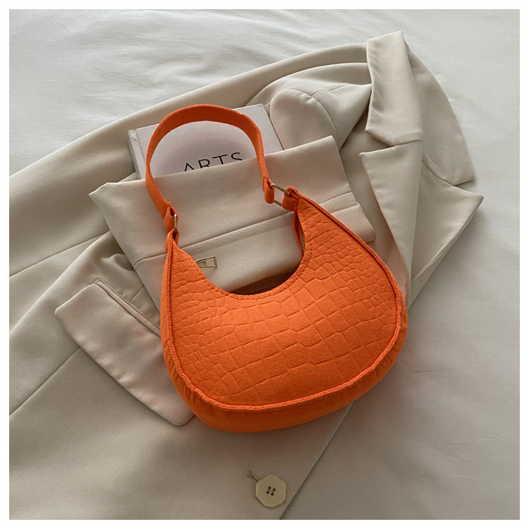 Solid Color Elegant Women's Bag2024Trendy Korean Style Autumn Winter New Stone Pattern Underarm Bag Casual Shoulder Handbag