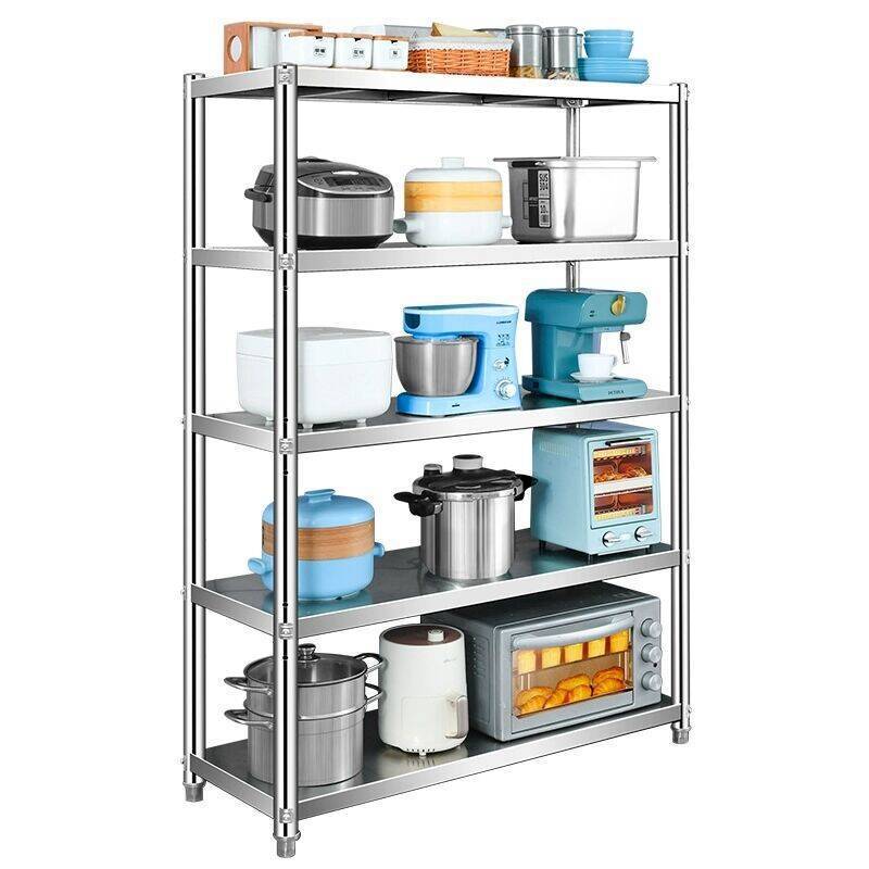Stainless Steel Kitchen External Hole Storage Rack Floor-standing Multi-layer Microwave Oven Function Storage Organizer Pot Rack Shelf