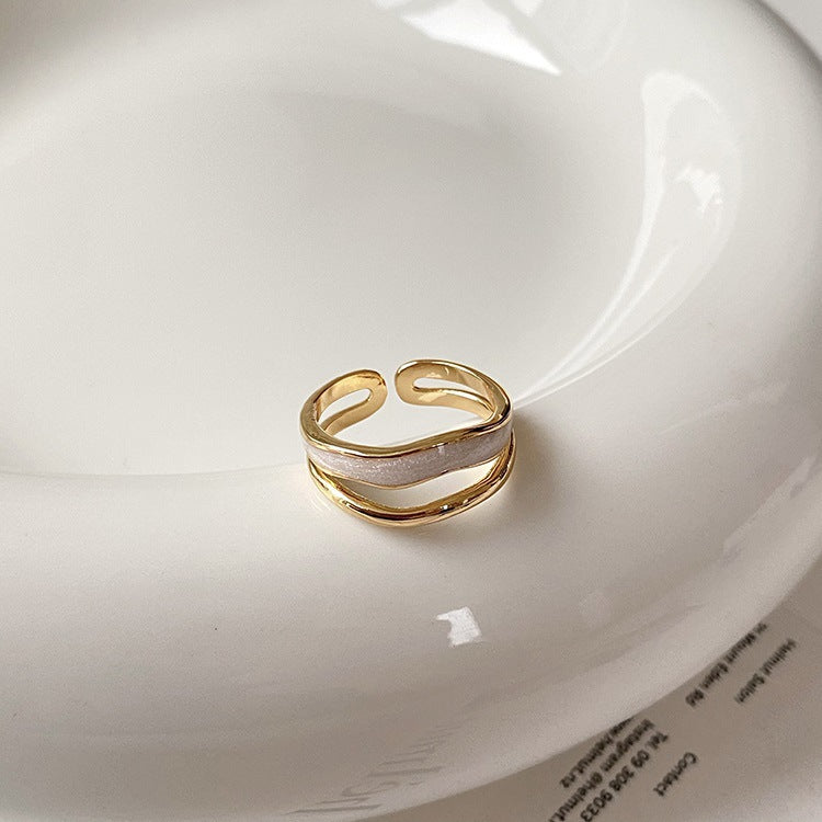 Real Gold Plated Baroque Pearl Tulip Flower Open Ring Korean Fresh Sweet Forest Style Light Luxury Jewelry