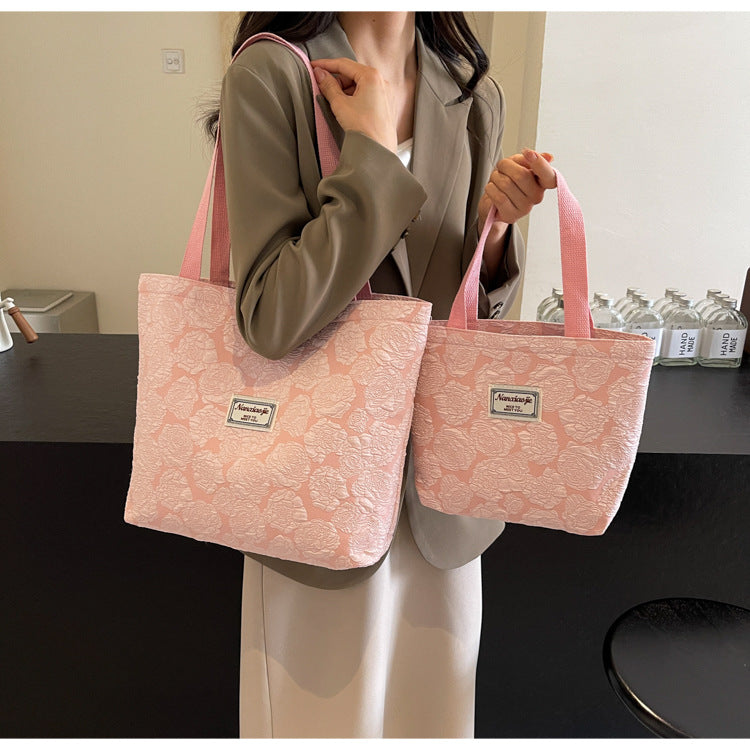 South Korea ins Unique Canvas Bag2024New Fashion Commuting Tote Bag Female College Student Class Shoulder Bag