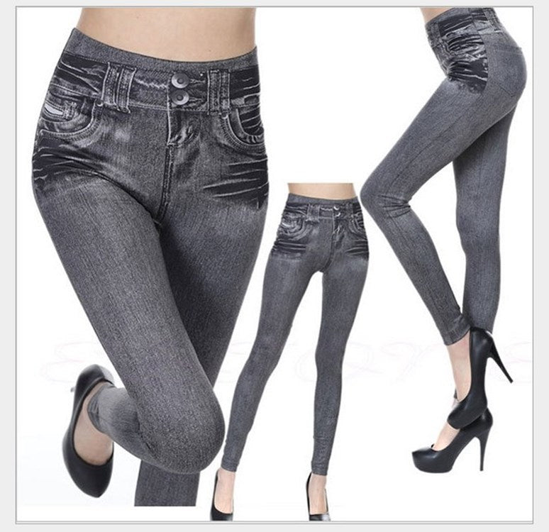 Yiwu Factory 3Color8Code tv Women's Imitation Denim Leggings Spring and Autumn High Waist Outer Wear One-piece Pants Cross-border Women's Pants
