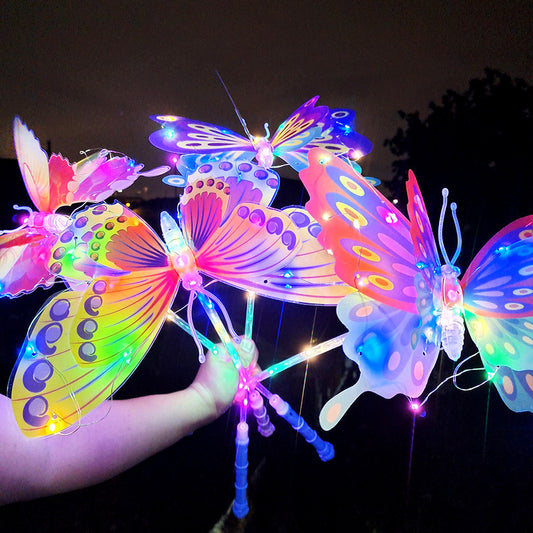 New Butterfly Night Market Stall Wholesale Children's Internet Celebrity3D Butterfly Colorful Glowing Toy Fairy Essential Wholesale