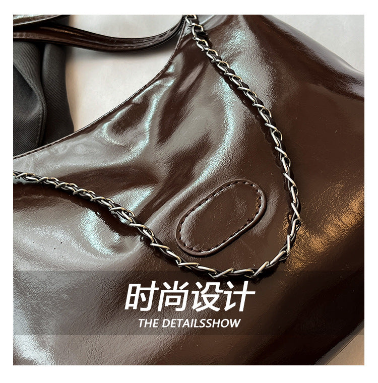 Summer Fashion Simple Casual Soft Surface Fresh Glossy Solid Color Large Capacity Commuter Shoulder Crossbody Bag2025New