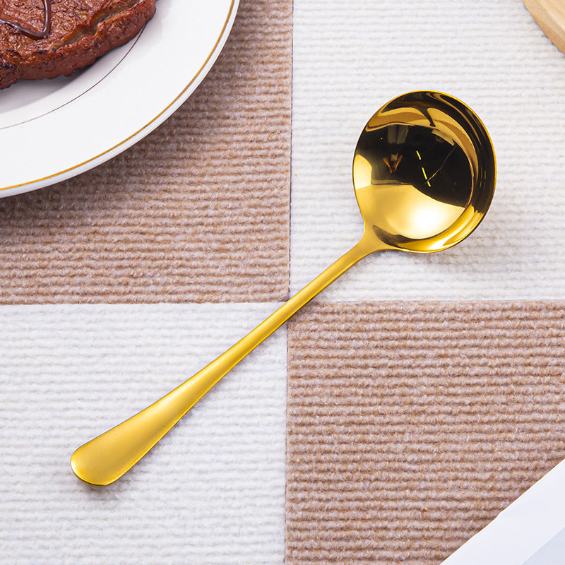Gold Stainless Steel Extended Thickened Hotel Buffet Service Public Serving Spoon Soup Ladle Spoon Laser LOGO
