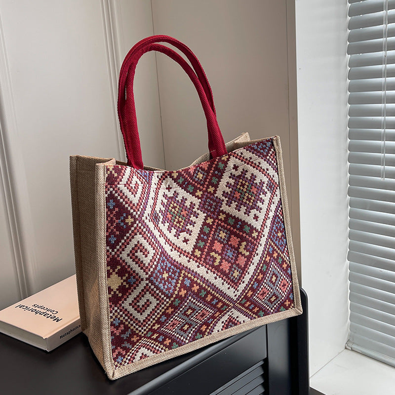 Large Capacity Commuter Bag Women2023New Fashion Single Shoulder Tote Bag Ethnic Style Student Handbag Class Bag Trendy