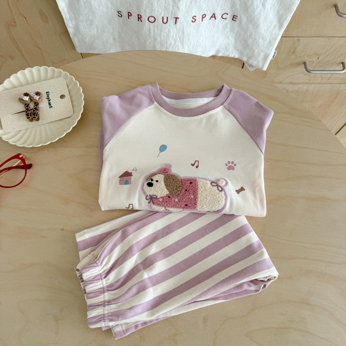 Girls A Pajama Set2025Autumn Girls Korean Style Homewear Baby Cute Cartoon Print Two-Piece Set Trendy