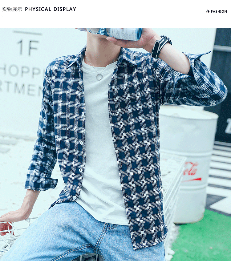 2025Plaid Long Sleeve Shirt Men Korean Version Slim Fit Youth Trendy Handsome Shirt Couple Casual Thin Shirt