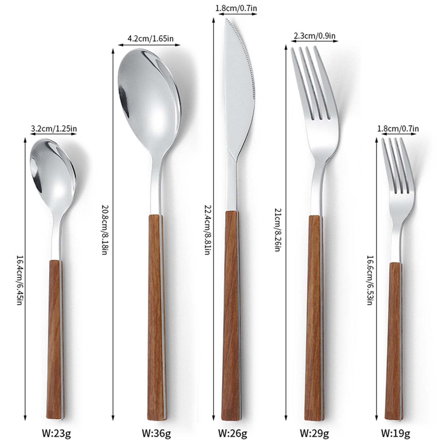 Stainless Steel Clip Handle Tableware Japanese and Korean ins Imitation Wood Grain Handle Steak Knife Fork Spoon Set Wooden Handle Dessert Spoon