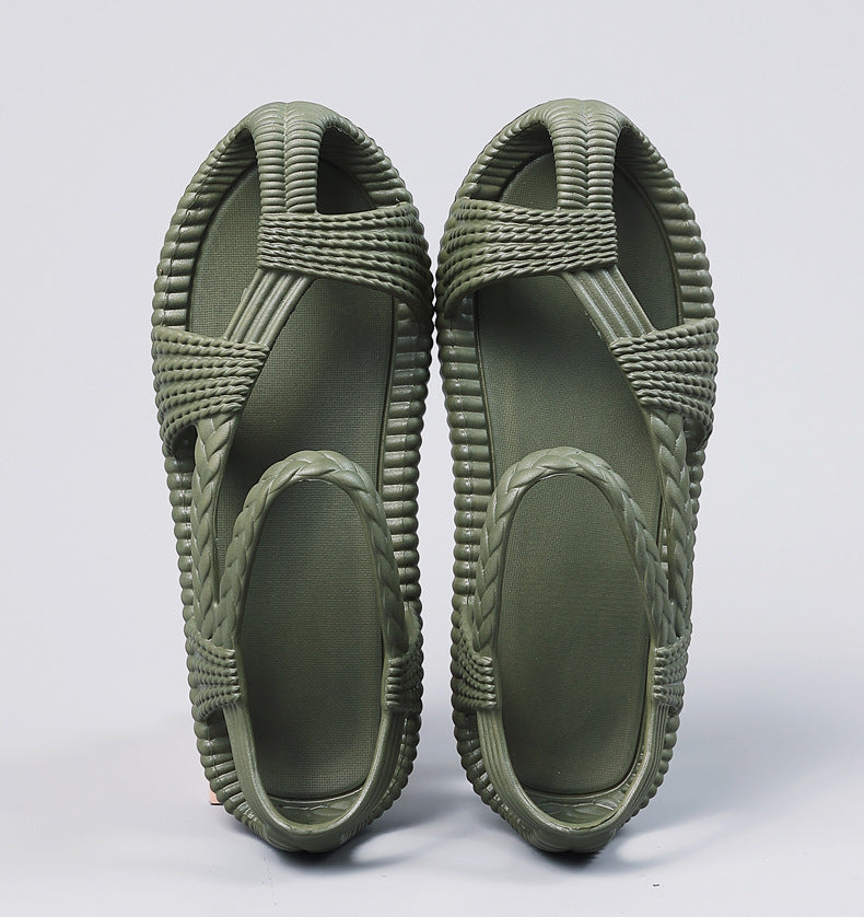 Men's Summer Straw Sandals Hollow Handmade Woven Roman Sandals Vietnamese Slippers Soft Sole Personality Beach Sandals
