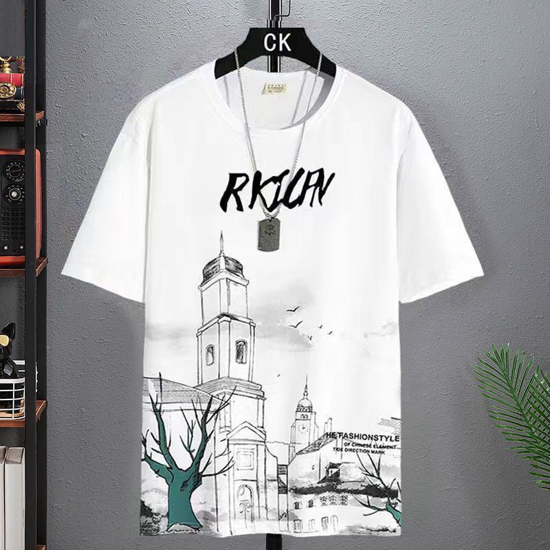 Ice silk short sleeve t Men's Summer T-shirt2025New Trendy Student Youth Half-Sleeve Men's Ice-Sense Ink-Splash T-Shirt