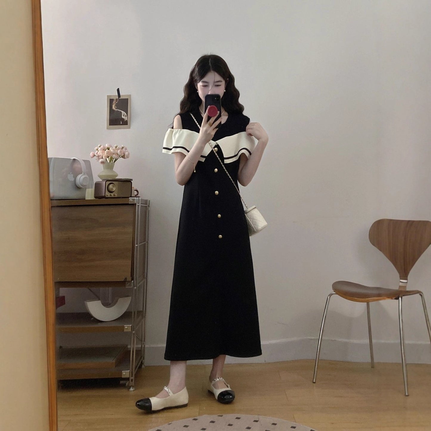 Plus Size Fat mm Korean Style Elegant Ruffled Off-Shoulder Short Sleeve Dress Women's Summer Fashionable Youthful Mid-Length Dress