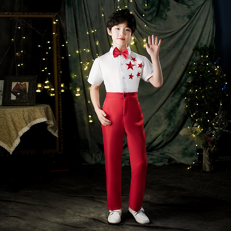Children's Dance Costume for Children's Day, Red Theme Chorus, Poetry Recitation Performance Costume, Girls' Dress Set