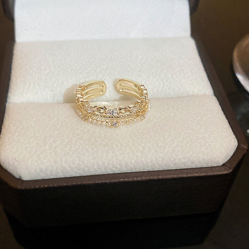 Real Gold Plated Baroque Pearl Tulip Flower Open Ring Korean Fresh Sweet Forest Style Light Luxury Jewelry