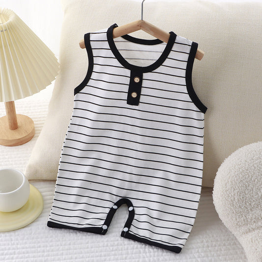 Summer New Baby Romper for Boys and Girls, Thin Cotton Sleeveless Jumpsuit Newborn Striped Vest Romper