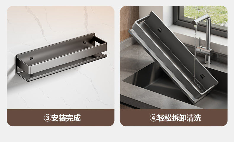 Wall-Mounted Stainless Steel Kitchen Storage Rack Multi-Functional Organizer Tool No-Drill Hanging Rack Spice Rack