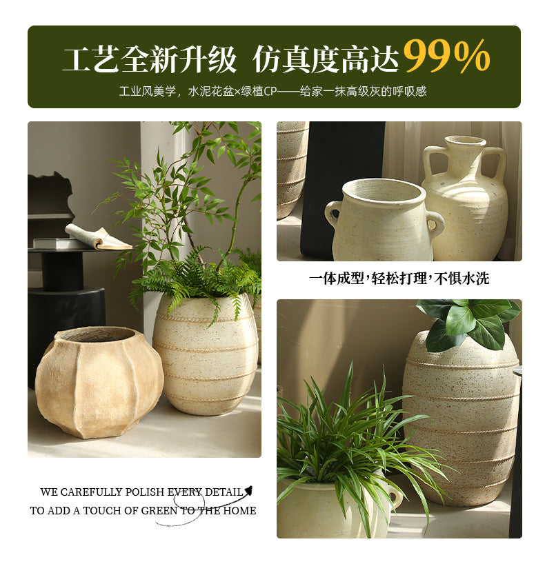 Silent Wind Cement Vase Flower Pot Indoor Living Room Desktop Decoration Entrance TV Cabinet Homestay Soft Decoration Flower Arrangement Ornament