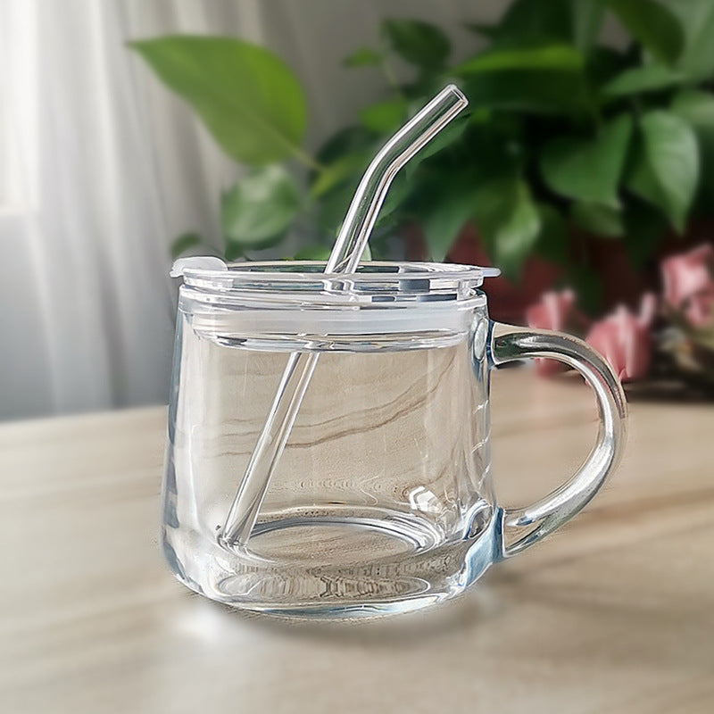 ins Glass Cup with Straw Milk Breakfast Cup Cute Cartoon Graduated Cup with Lid Spoon Gift Customization logo