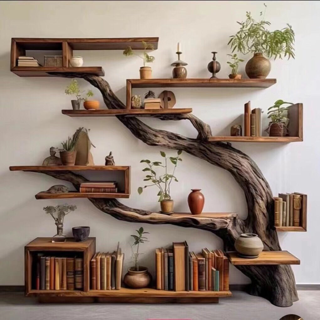 Wabi-Sabi Style Camphor Wood Solid Wood Display Cabinet Tea Storage Cabinet Natural Wood Multi-Functional Storage Rack