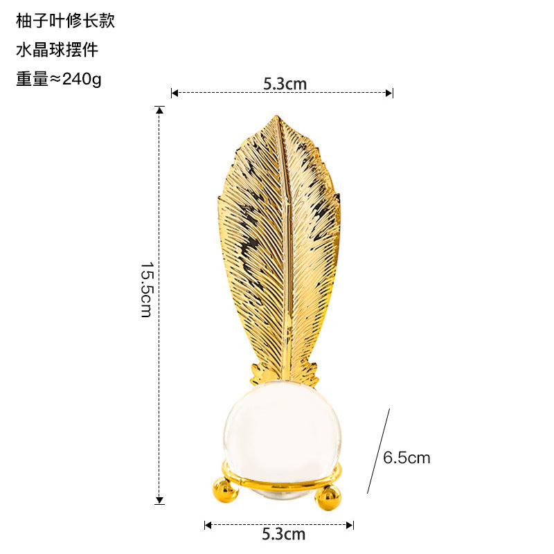 Nordic Light Luxury Metal Leaf Crystal Ball Ornament for Study Room Bookshelf Wine Frame Model Room Entrance Decoration Ornament
