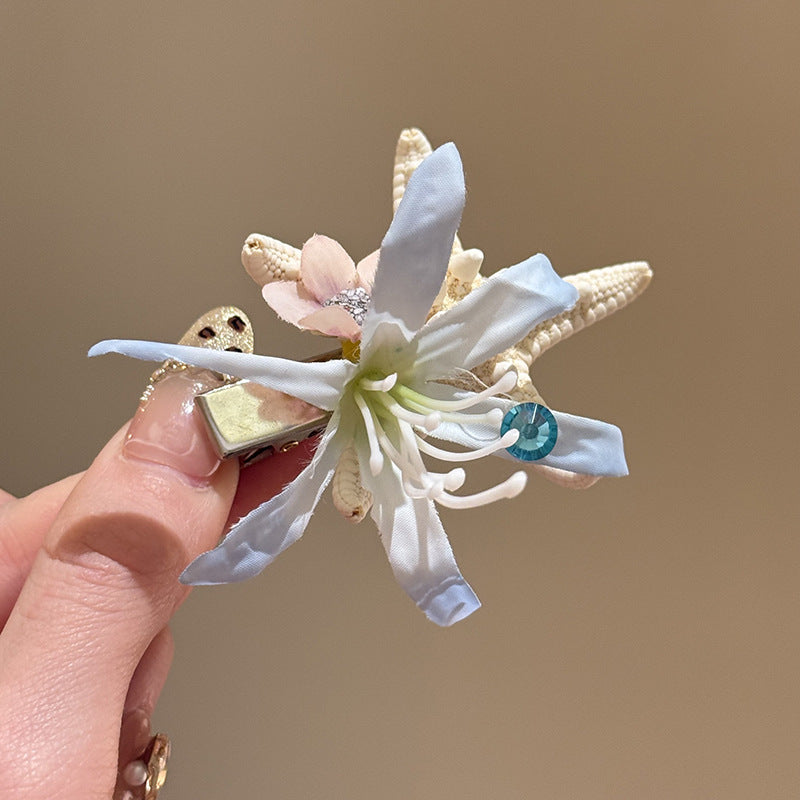 Super Fairy Vacation Style Fabric Flower Hair Clip Side Bangs Broken Hair Duckbill Clip Gentle Atmosphere Versatile Hair Accessory for Women