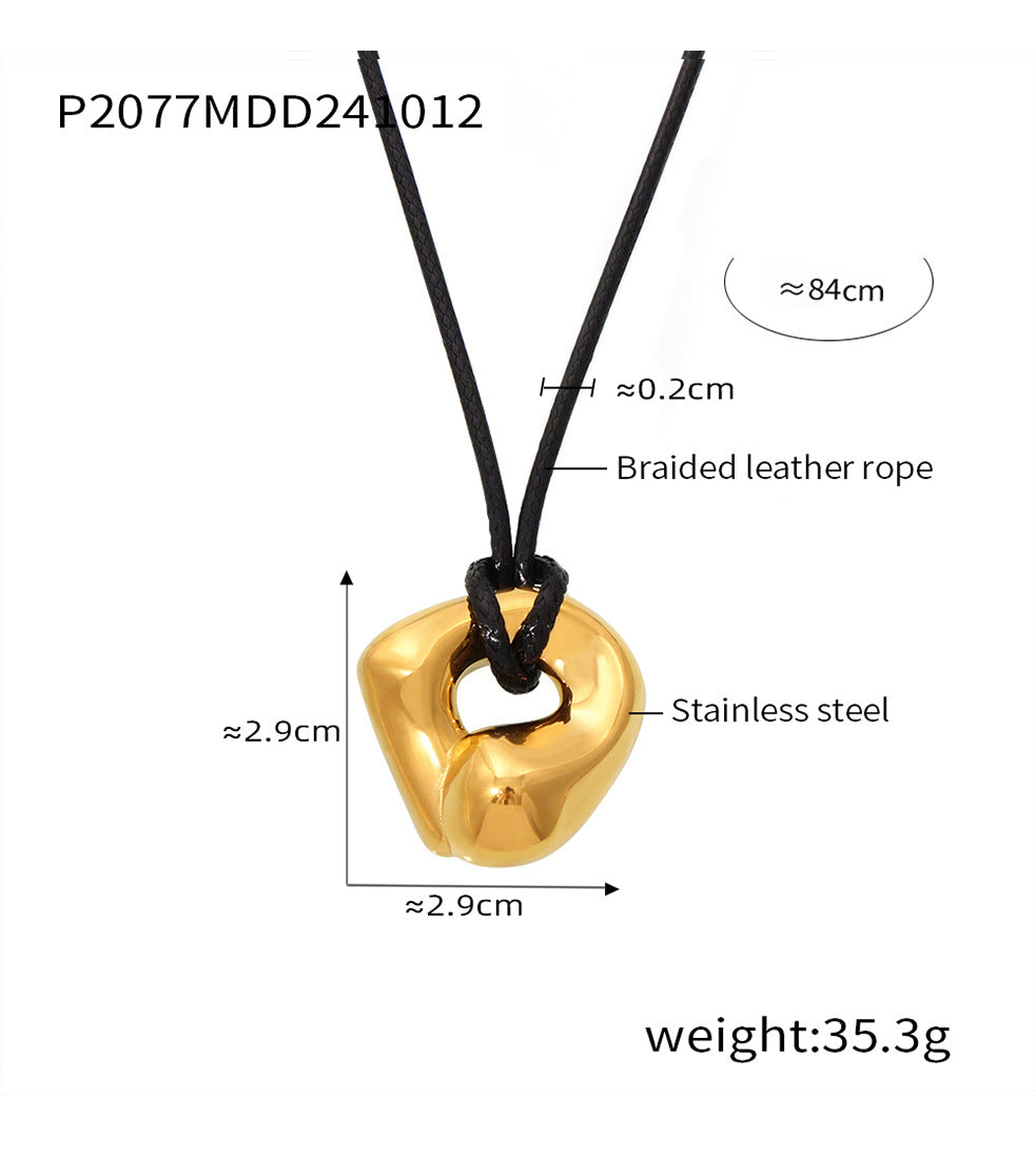 Mili Jewelry New Adjustable Leather Cord Necklace for Women Heavy Craft Curved Design Titanium Steel PVD Plating18k Genuine Gold In Stock