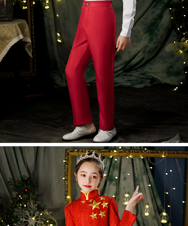 Children's Dance Costume for Children's Day, Red Theme Chorus, Poetry Recitation Performance Costume, Girls' Dress Set