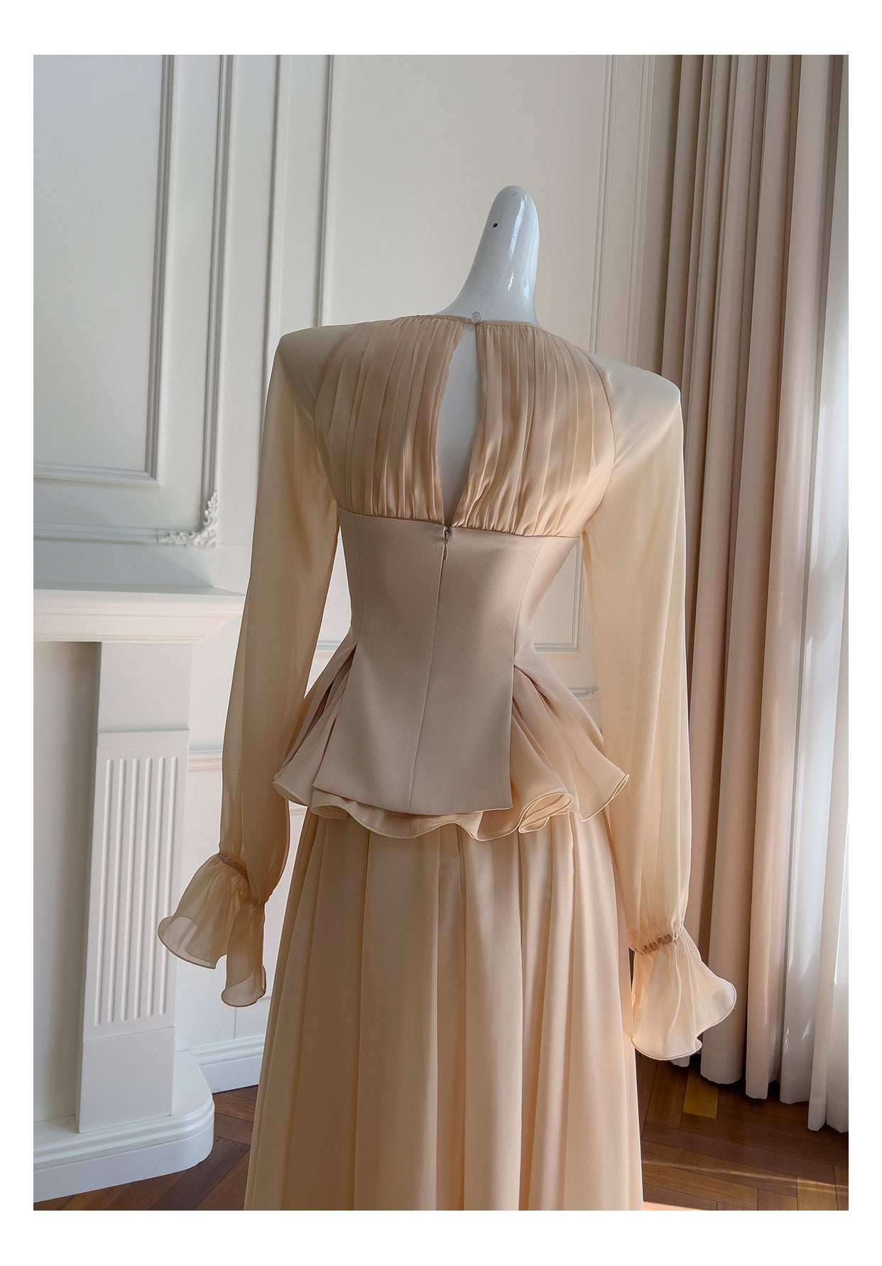 Yige Lila2025Early Autumn New Apricot Waist-Cinching Long Sleeve Coat Paired with Long Skirt 71443+51361