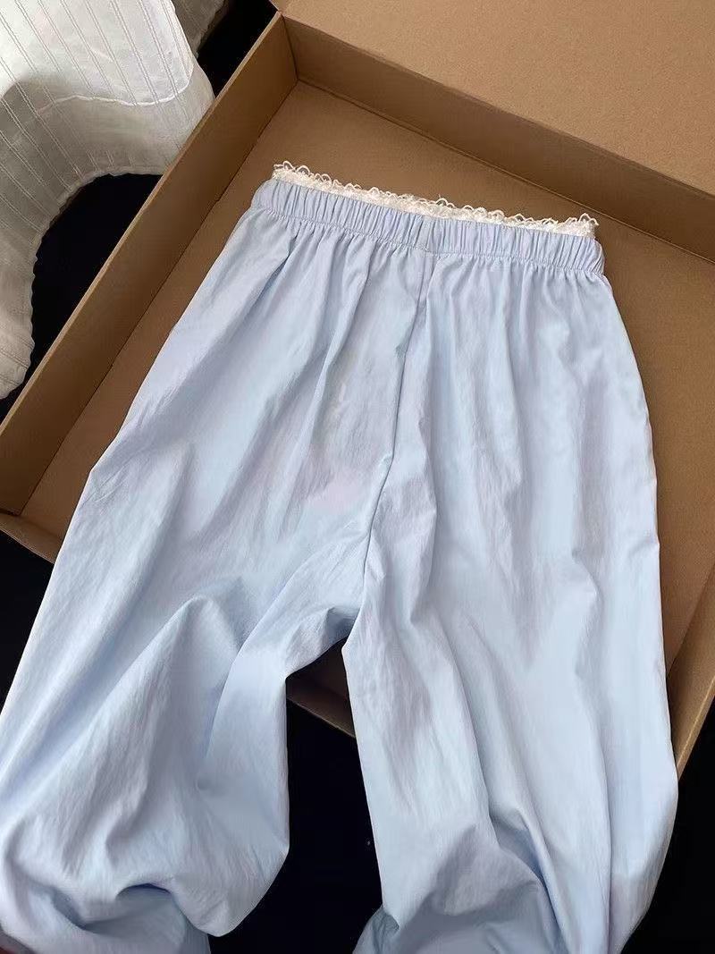 Korean Style hiphop Blue High-Waisted Casual Pants for Women, Spring and Summer Loose Fit, Student Design, Niche Ballet Style Wide-Leg Pants