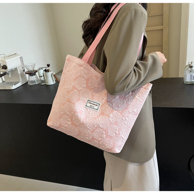 South Korea ins Unique Canvas Bag2024New Fashion Commuting Tote Bag Female College Student Class Shoulder Bag