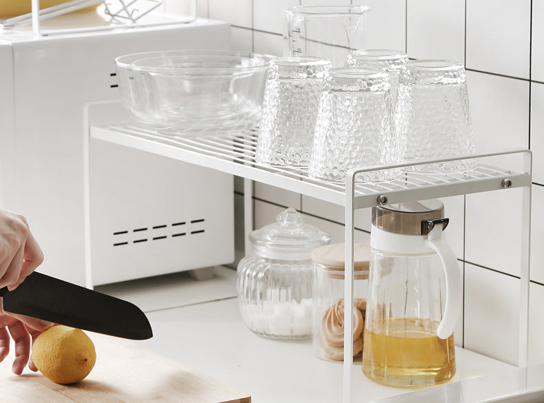 Cabinet Inner Layered Storage Rack Kitchen Countertop White Desktop Storage Rack Organizer Shelf for Seasonings, Bowls, Plates, and Cookware