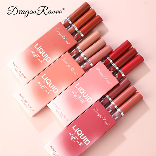 Cross-border Lip Gloss Set3Velvet Matte Lip Gloss Lipstick Orange Milk Tea Red Bean Paste Color Lip Gloss Wholesale