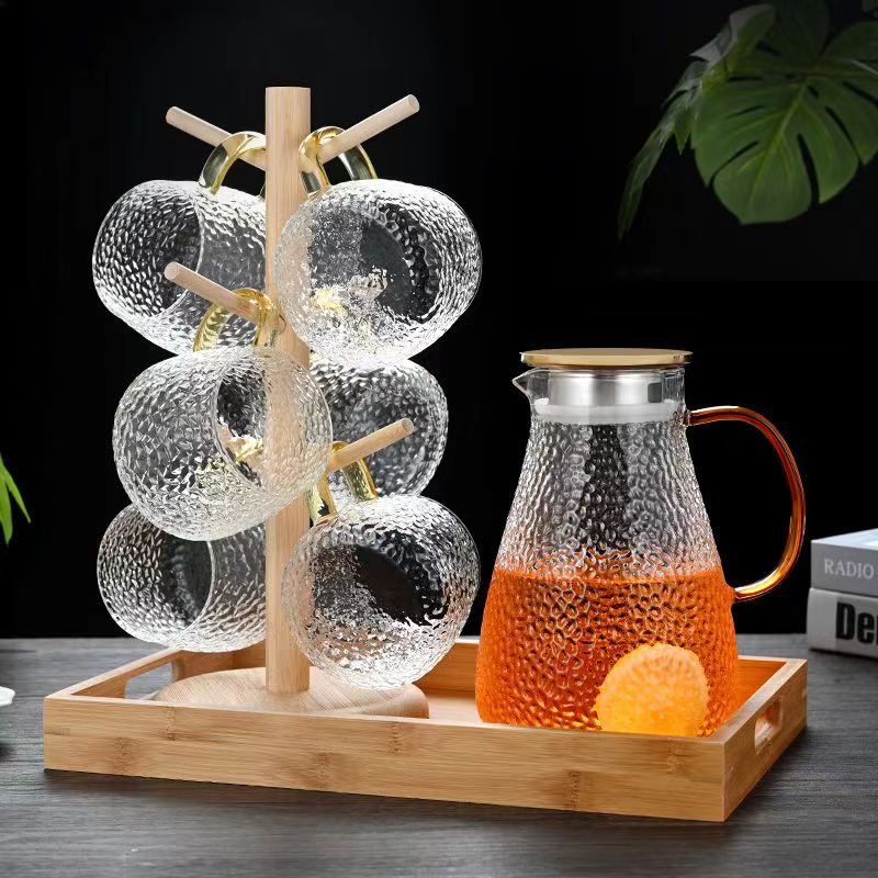 Cold Water Pitcher Glass High Temperature Resistant Household Cold Water Pitcher Set Large Capacity Tea Pitcher Cold Water Cup Juice Pitcher