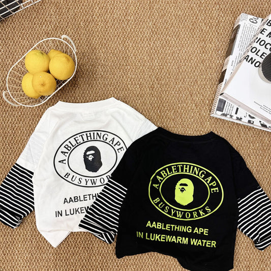 Cross-border Exclusive Children's Pure Cotton T New Long Sleeve T-Shirt for Boys and Girls T T-shirt Baby Round Neck Letter Top Hot Sale