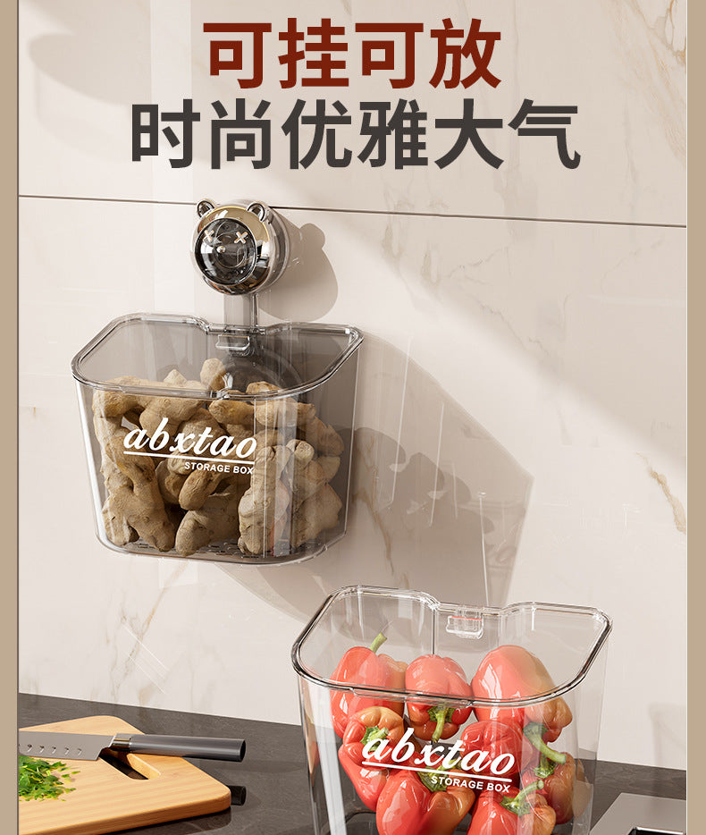 Kitchen Onion Ginger Garlic Storage Box Wall-Mounted Suction Cup Draining Rack Ginger Garlic Storage Artifact No-Drill Hanging Basket
