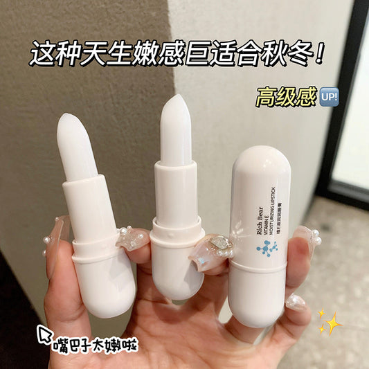 Rich Bear White Tube Wei E Moisturizing Lip Balm Autumn and Winter Anti-Dry Crack Moisturizing Light Lip Lines Brightening Moisturizing Lip Oil Cream