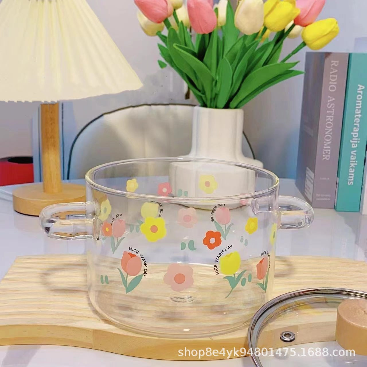 Creative Bear Double Ear Soup Pot Striped Pot Glass Transparent Health Pot Electric Ceramic Stove Heatable Instant Noodle Bowl Milk Pot