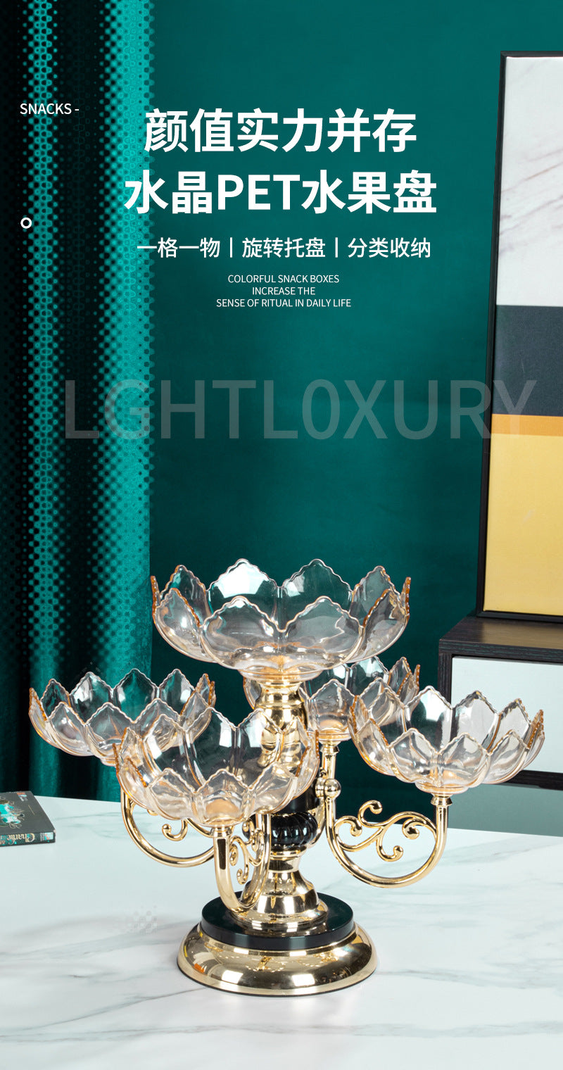 Fruit Plate Household Multi-layer Rotating Fruit Plate Living Room Fruit Plate European-style Light Luxury Crystal Plate Anti-Fall