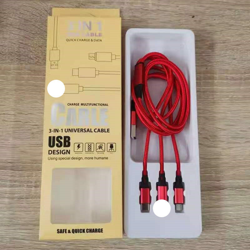 In-stock Nylon Weave100W 1-to-3 Mobile Phone Data Cable Multi-Head3A 3-in-1 Fast Charging Gift Logo Wholesale