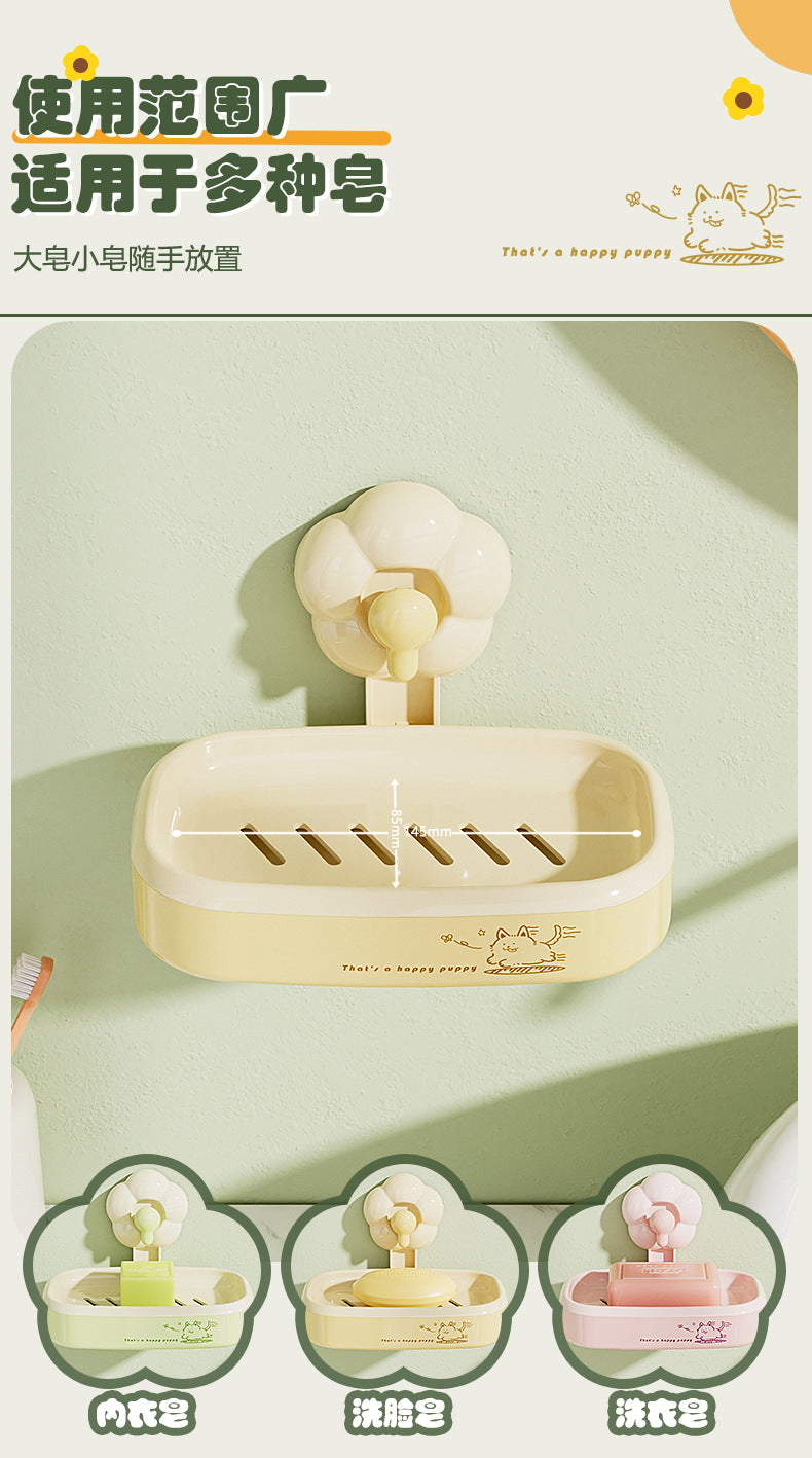Bathroom Suction Cup Soap Holder, Multi-Functional, No Drilling Required, Creative Wall-Mounted Soap Box, Draining Bathroom Soap Holder