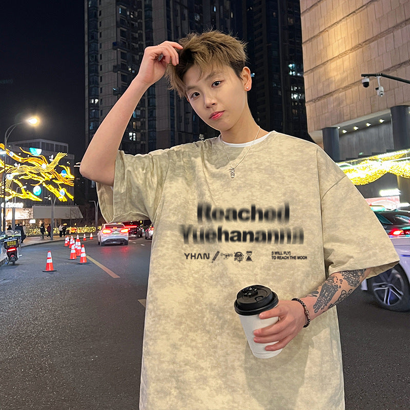 Tie-dye Short Sleeve Men's Style t American Style Summer T-Shirt2025New Cotton Youth High Street Trendy Cool Style