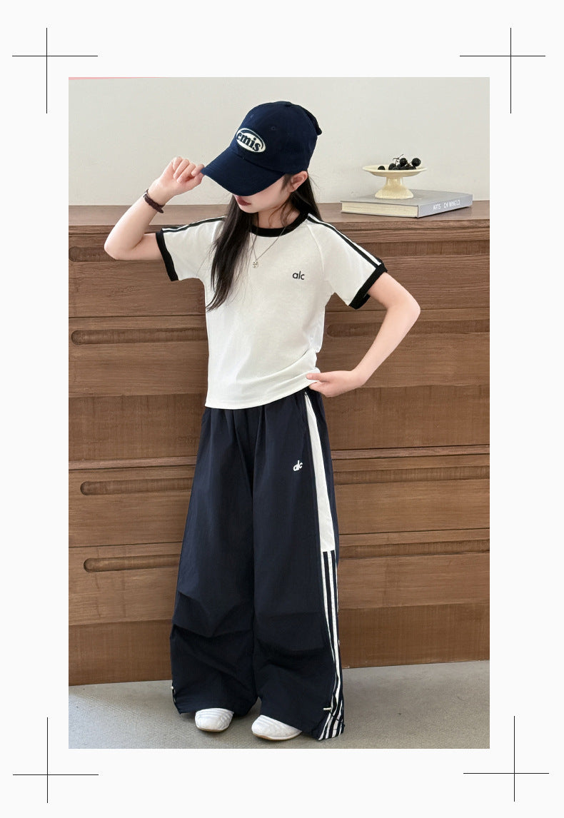 Girls' Summer Thin Pants2025New Cool and Stylish Quick-Dry Cargo Pants for Middle School Students Ice Feel Wide-Leg Pants