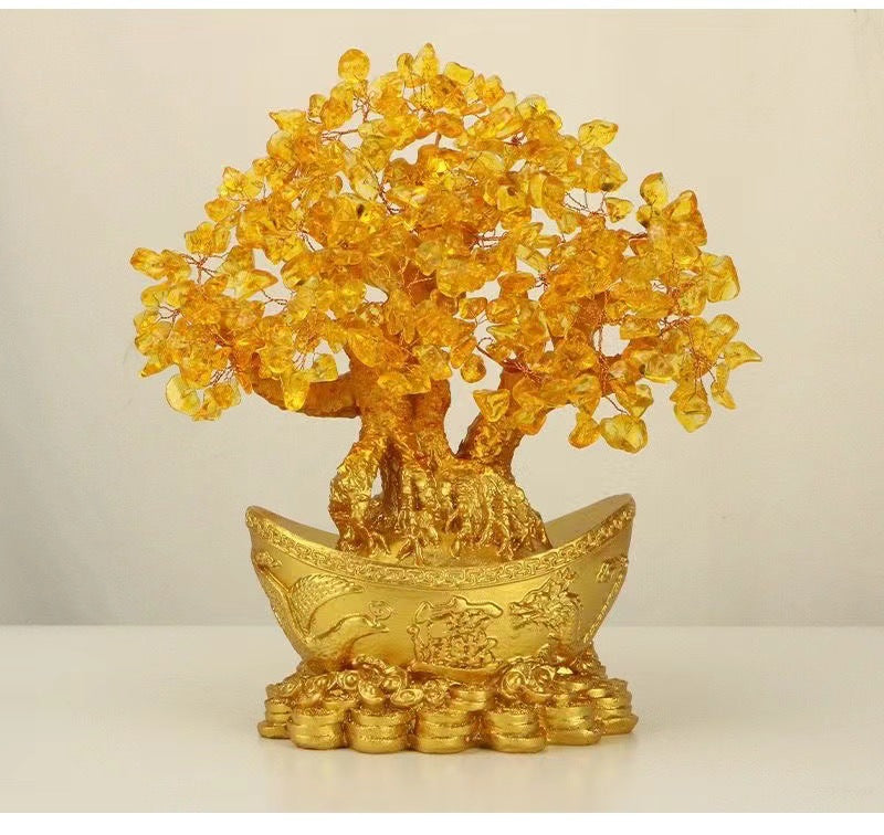 Yellow Crystal Money Tree Fortune Tree Ornament Crystal Ornament Wealth Tree Crystal Tree Home Living Room Opening Gift
