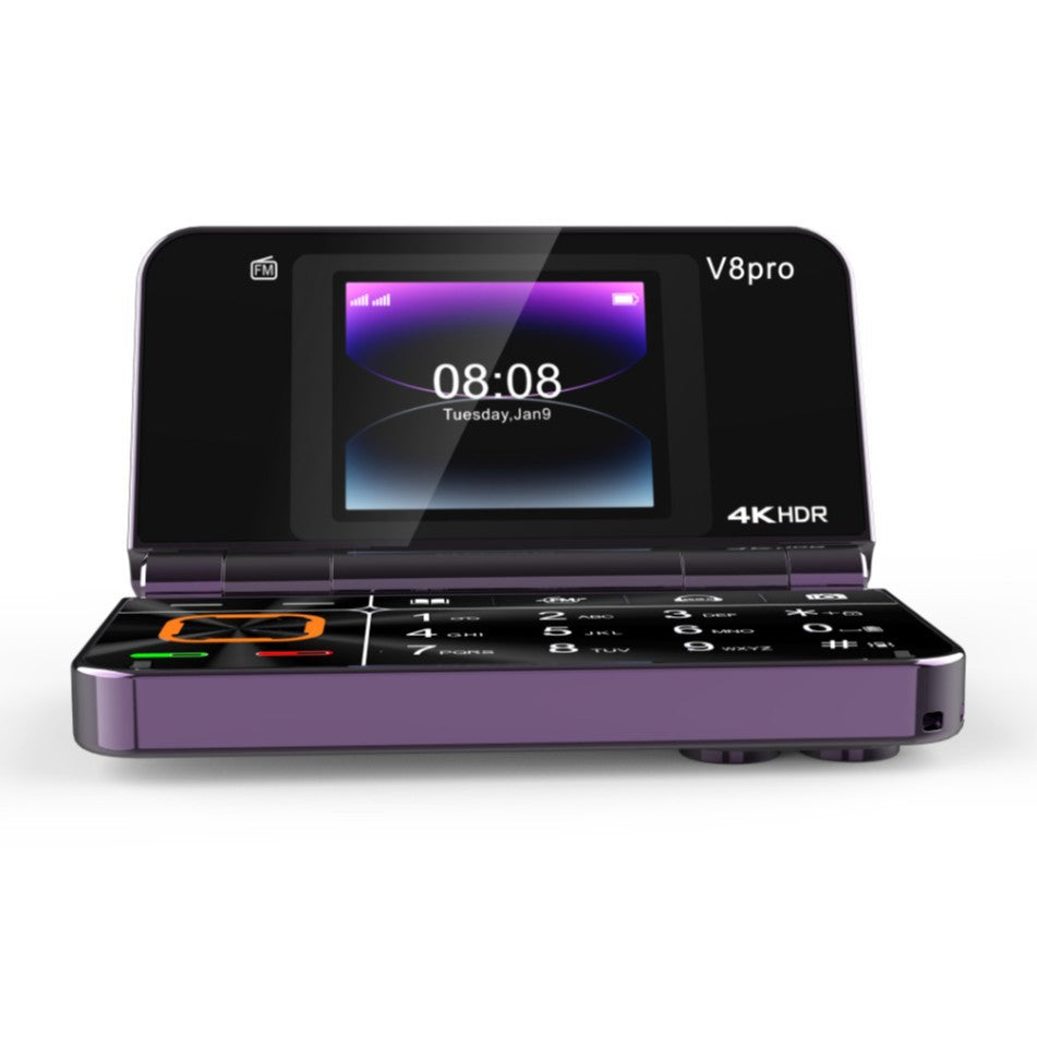Cross-Border Foreign Trade V8pro Dual Screen Folding Flip Function Phone2G Elderly Foreign Language Mobile Phone Large Buttons Flashlight