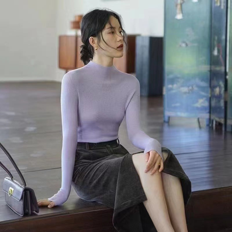 Anchor Red Autumn Winter New High-Quality Wool Base Shirt Women's Half Turtleneck Superfine Wool Sweater Korean Style