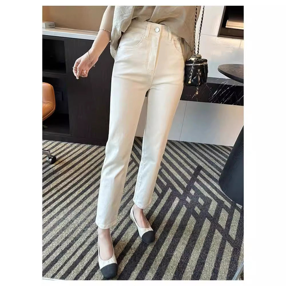Thin and Soft Mask Pants!Summer Thin Jeans for Women Slimming Petite Nine-point Narrow Straight-leg Pants