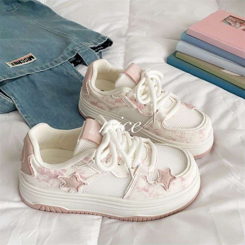 Star Breathable Mesh White Shoes for Women2025Summer New Bread Shoes Niche Versatile Casual Sports Sneakers