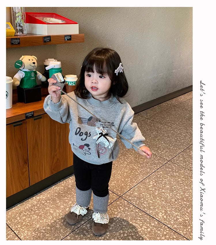 Sweet Little Girl Fleece Sweatshirt New Winter Outfit for Little Girls Korean Style1-8Two-piece set with integrated fleece